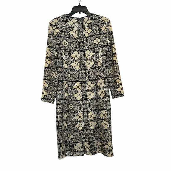 ✨Alexander McQueen Size 42 Black & Beige Patterned Long Sleeve Dress✨ - Picture 2 of 10